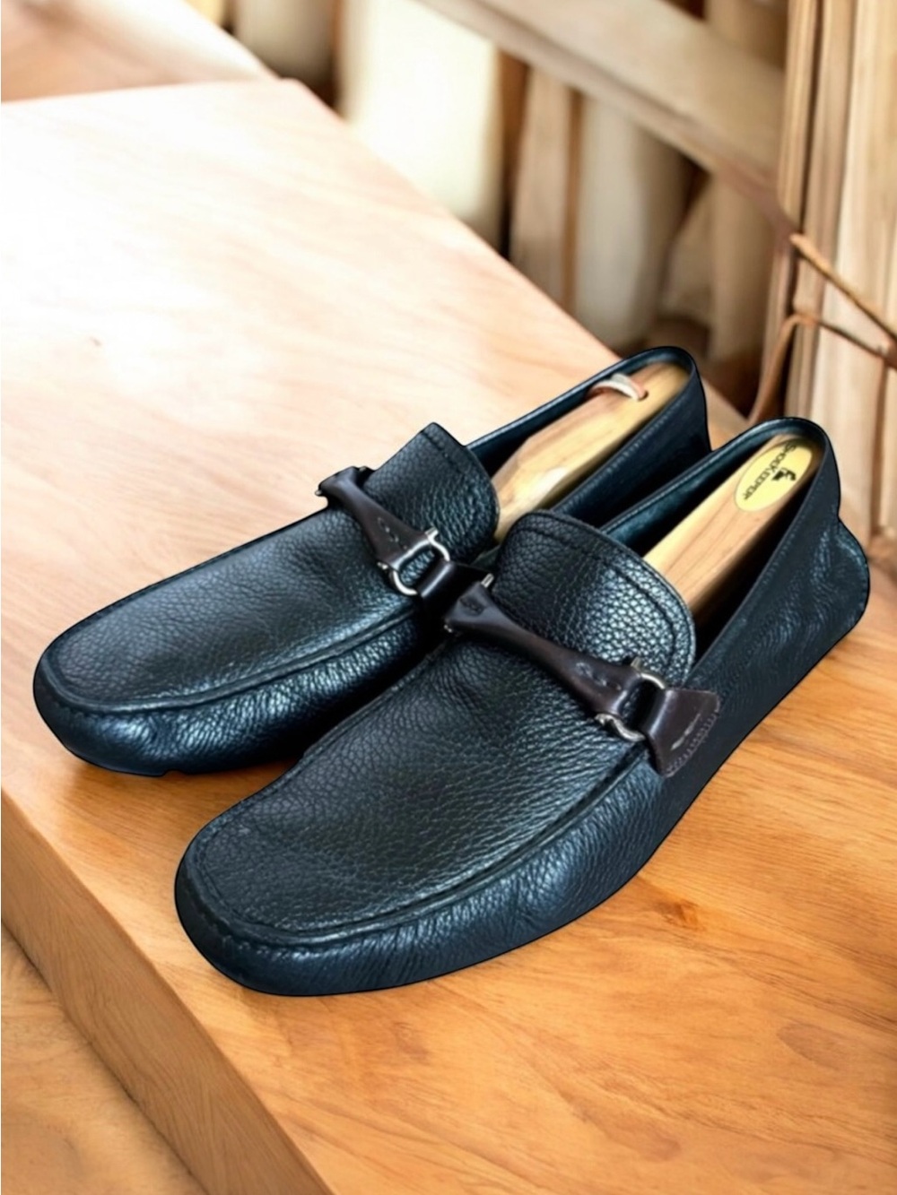 Salvatore Ferragamo Horsebit Loafers Black Driver Shoes Mens